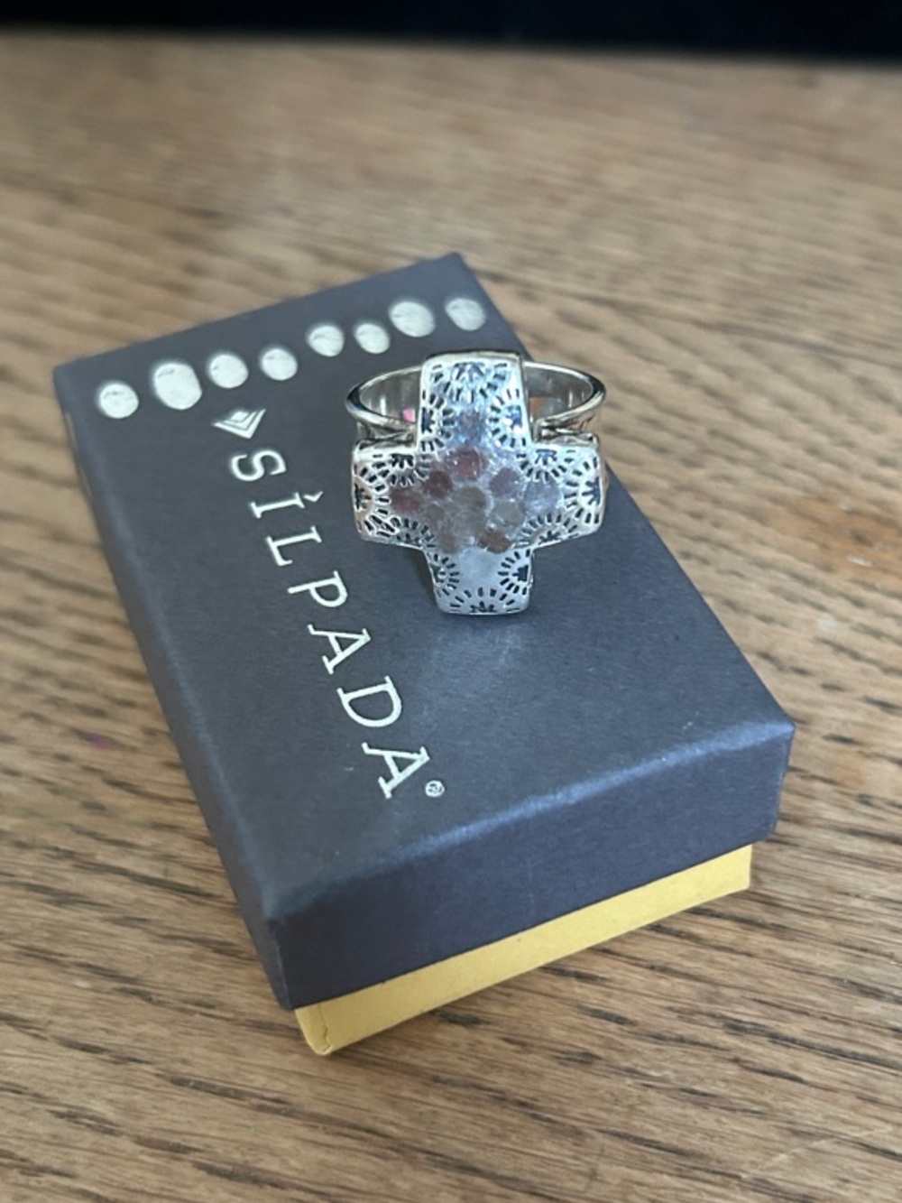 Silpada .925 Sterling Silver Floral Cross Filigree Ring